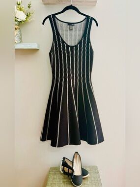 Aqua Sleeveless Knit Dress L Black Fit & Flare Minimal Chic